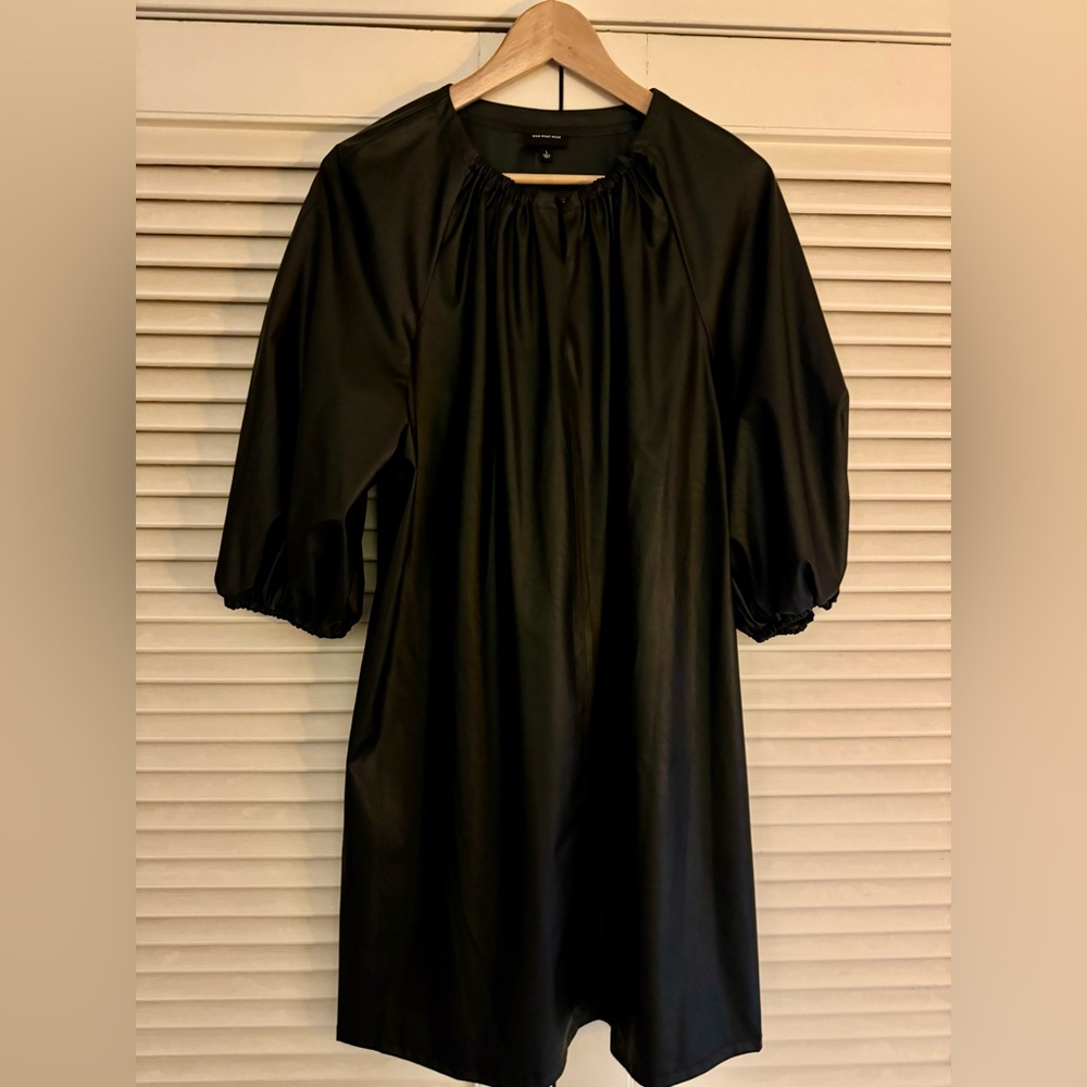 WHO WHAT WEAR CUTE AF BLACK VEGAN LEATHER MINI-DRESS/TUNIC SIZE LARGE